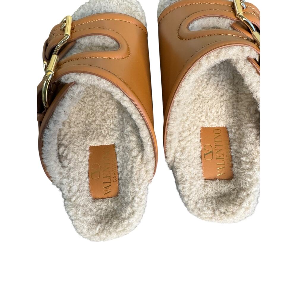 Valentino NIB Fussfriend Shearling Lined Leather Sandals in Brown Size 39.5 - Picture 7 of 14